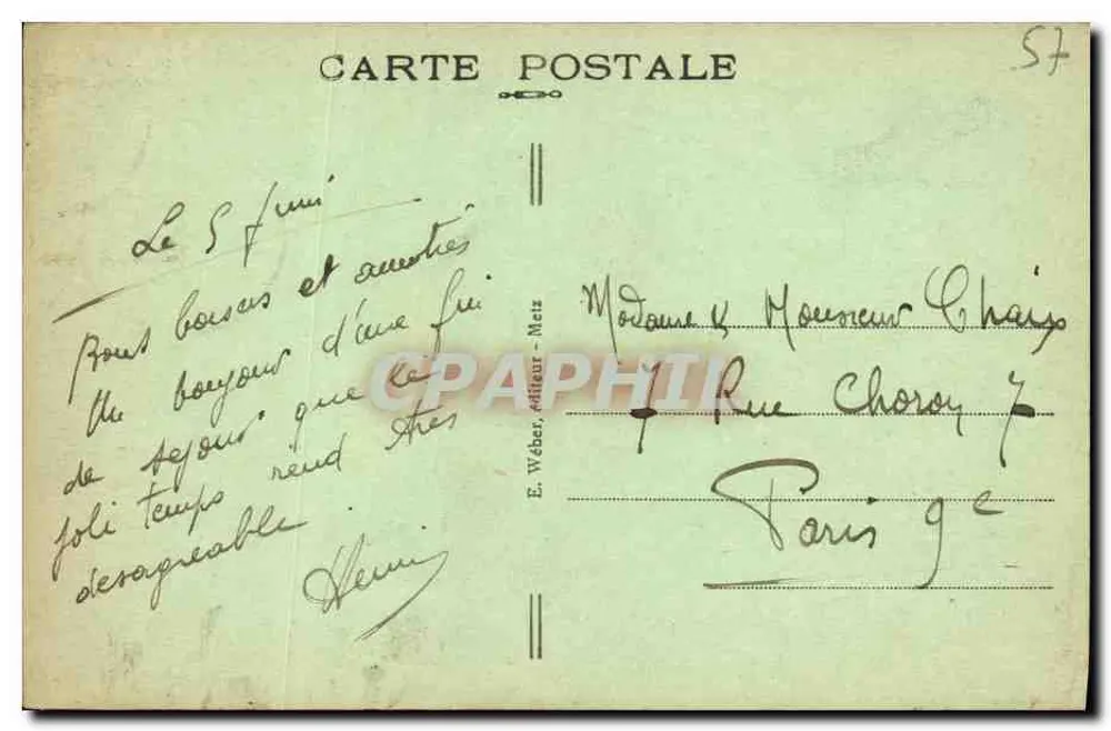 METZ — Palácio do Geral-Governador — E. Wéber, Meiz - Verso