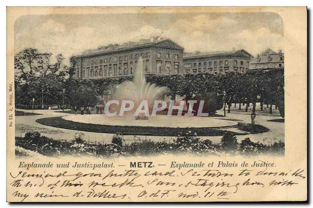 Esplanade und Justizpalast — METZ — Esplanade e Palácio de Justiça. J. Herlin, n° 52. - Frente