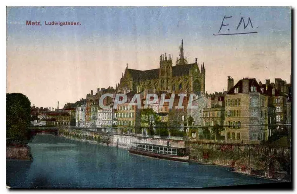 Metz, Ludwigstaden — vista do rio e da catedral — editor não identificado - Frente