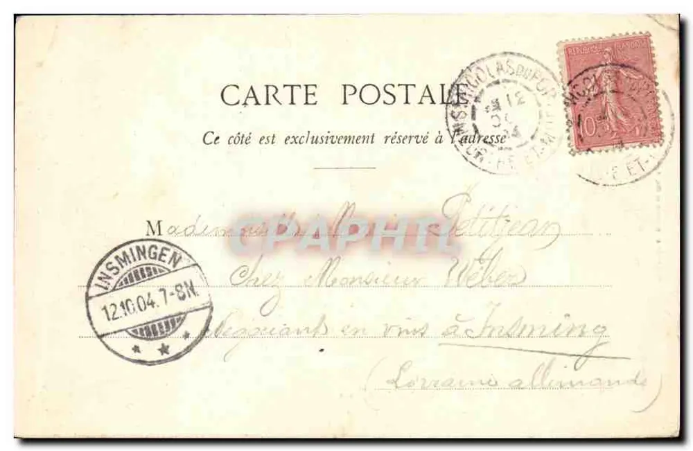 Église Saint-Nicolas-de-Port — vue de l'édifice gothique avec ses deux tours à dômes — Phototypie A. Bergeret et Cie, Nancy - Achterkant