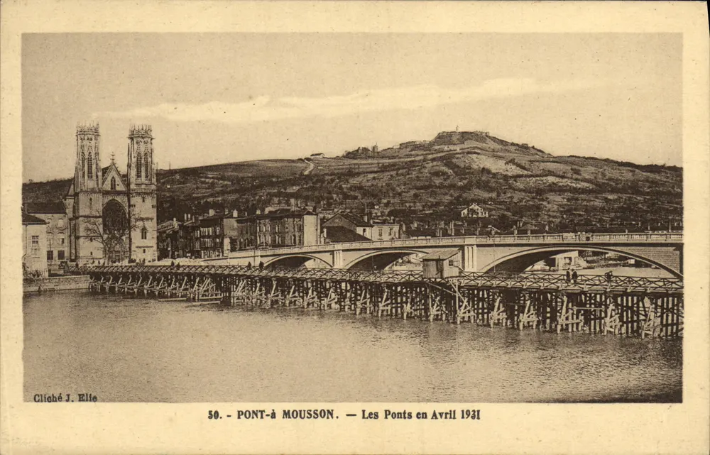 Pont-à-Mousson — Die Brücken im April 1931 — Cliché J. Elie - Vorderseite