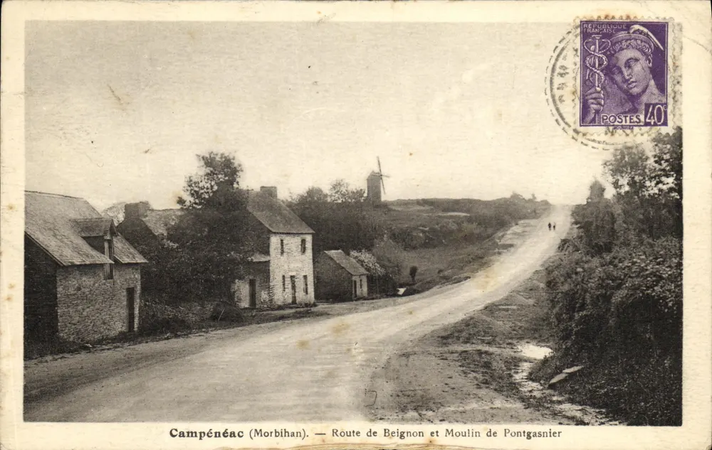 Campénéac (Morbihan) — Route de Beignon und Moulin de Pontgasnier — Verleger: POSTES - Vorderseite
