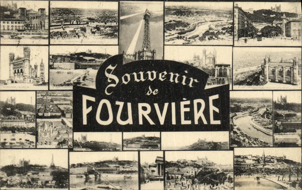 Lembrança de FOURVRIÈRE — collage de vistas panorâmicas — editor Lévy e Nulden Régnis - Frente