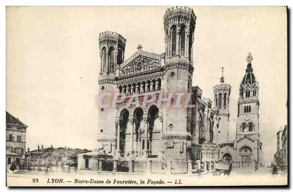 LYON. — Notre-Dame de Fourvière, a Fachada. — LL. — Imp. Lévy & Neurardin, Paris. - Frente