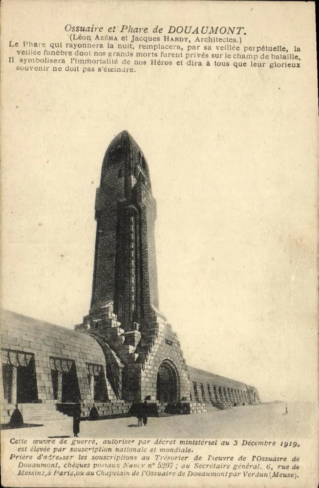 Ossuar und Leuchtturm von Douaumont — Léon Azéma und Jacques Hardy, Architekten — Phototypie A. Hamblet & Cie - Vorderseite