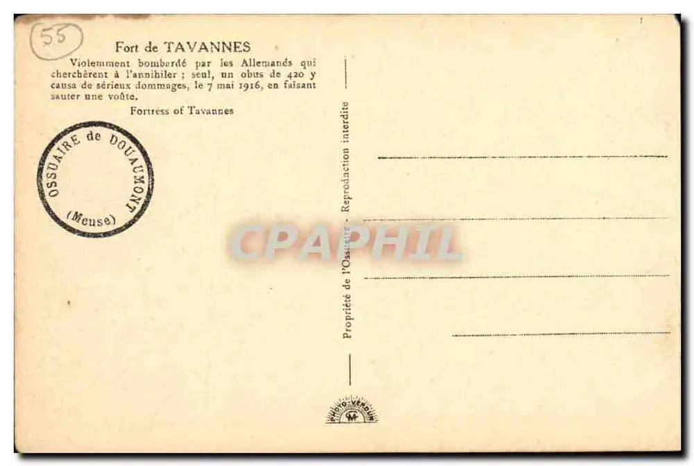 Forte de Tavannes — Ossuário de Douaumont — 1916 - Verso