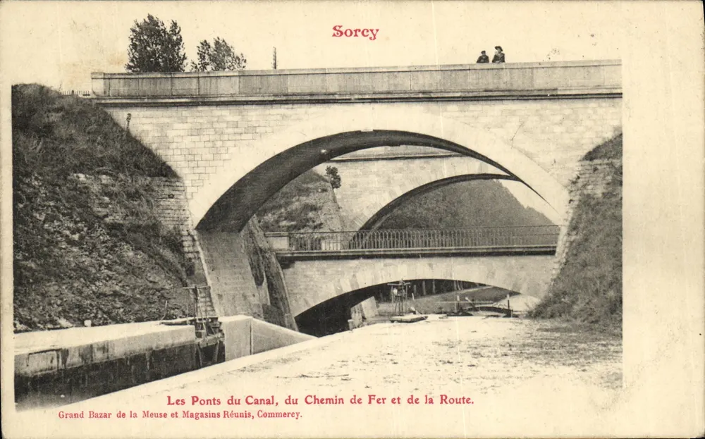 Sorcy — Les Ponts du Canal, du Chemin de Fer et de la Route — Grand Bazar de la Meuse et Magasins Réunis, Commercy - Vorderseite