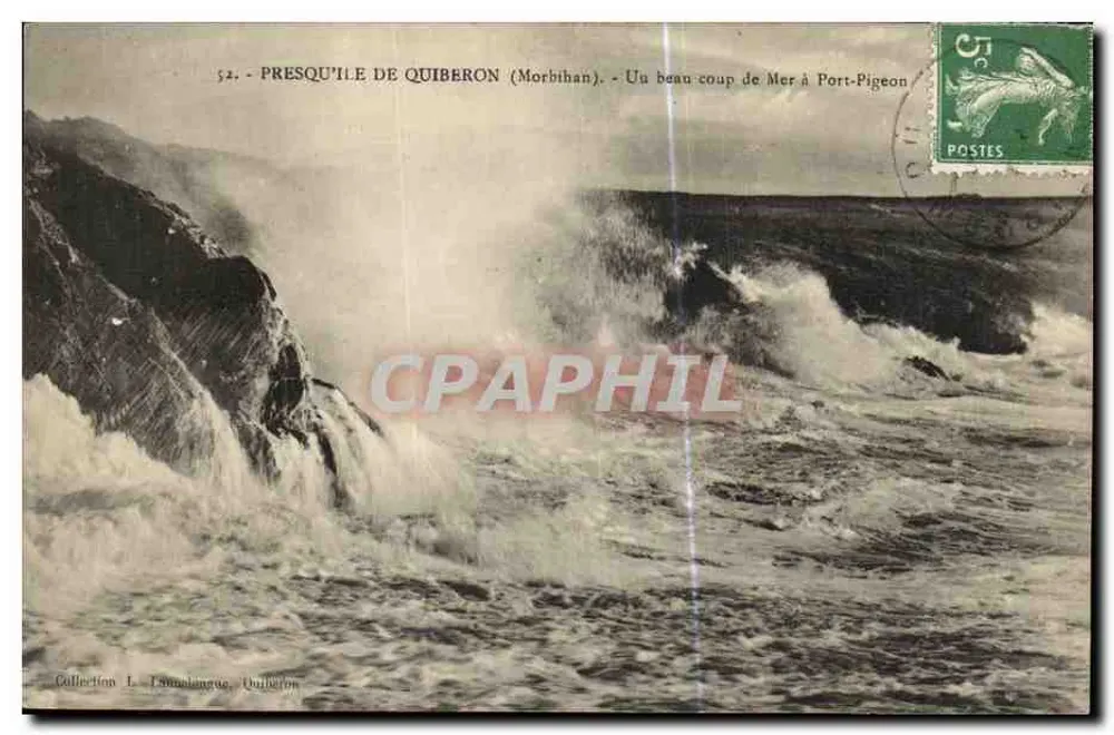 Presqu'île de Quiberon (Morbihan) — Ansicht der Wellen bei Port-Pigeon — Sammlung L. T. L. Duiberton - Vorderseite