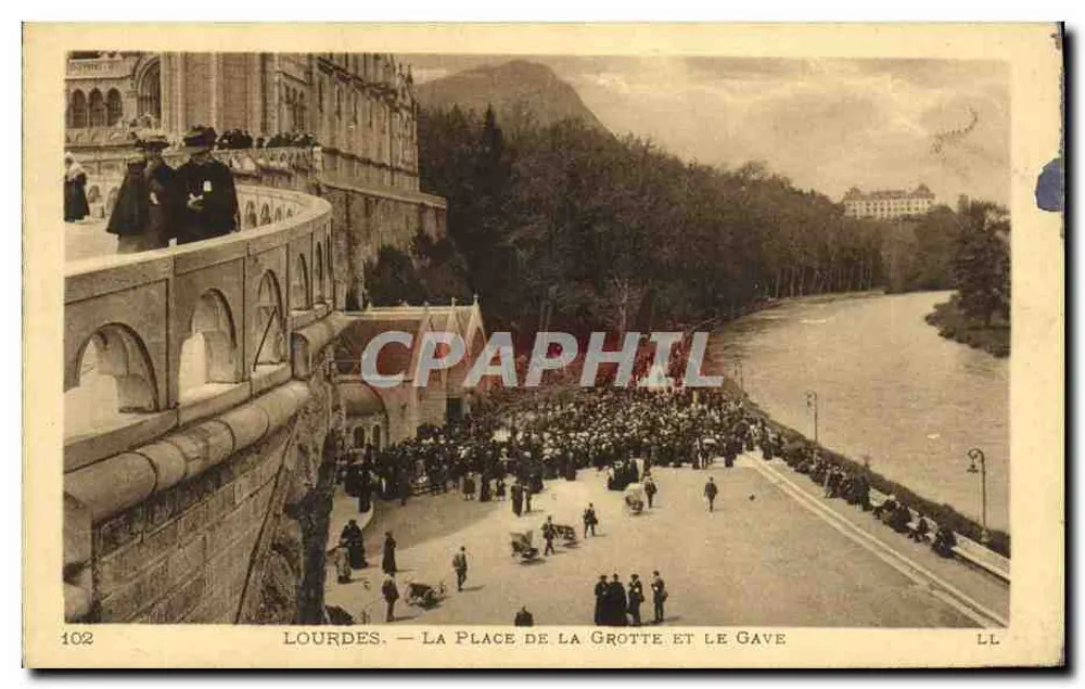 Lourdes — Ansicht der Grottenplatte und des Gaves — LL 102 - Vorderseite
