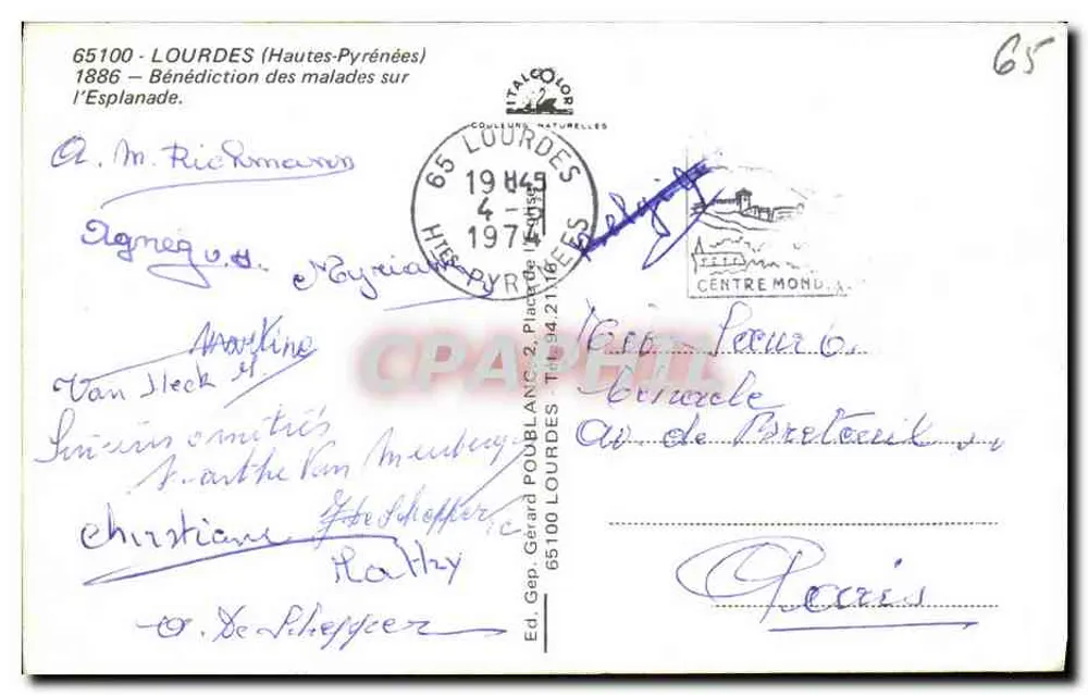 Lourdes — Bênção dos doentes na Esplanada — Edição Gérard Poubland - Verso