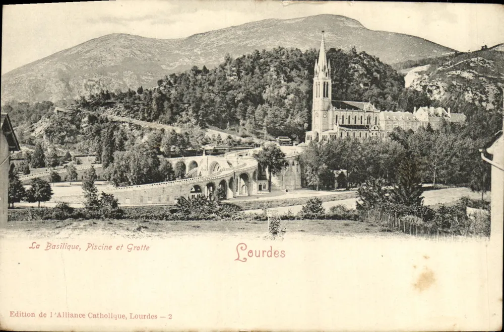 A Basílica, Piscina e Gruta — Lourdes — Edição da Aliança Católica, Lourdes — 2 - Frente