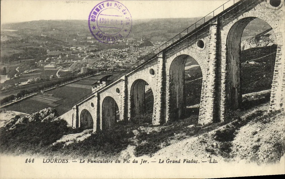 Lourdes — Der Seilbahn Pic du Jer — Der Große Viadukt — LL. — Nr. 142 - Vorderseite