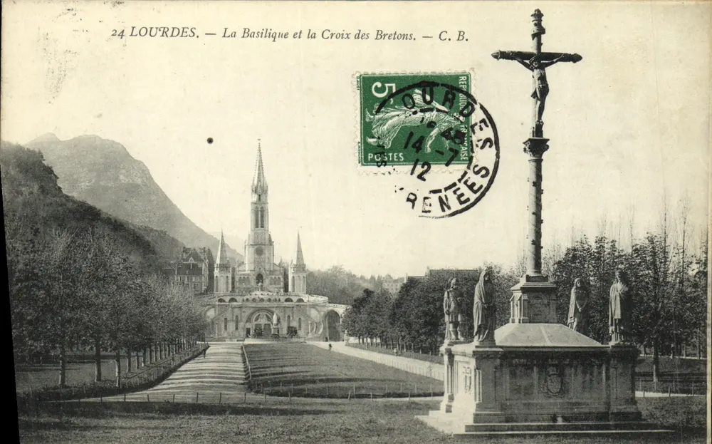 Lourdes — Die Basilika und das Kreuz der Bretonen — C. B. - Vorderseite