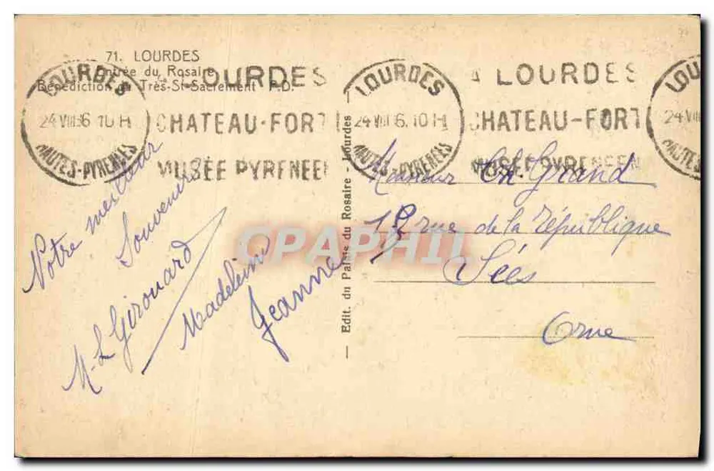 Lourdes — Segnung des Heiligen Sakraments — Édit. du Parvis du Rosaire, Lourdes - Rückseite