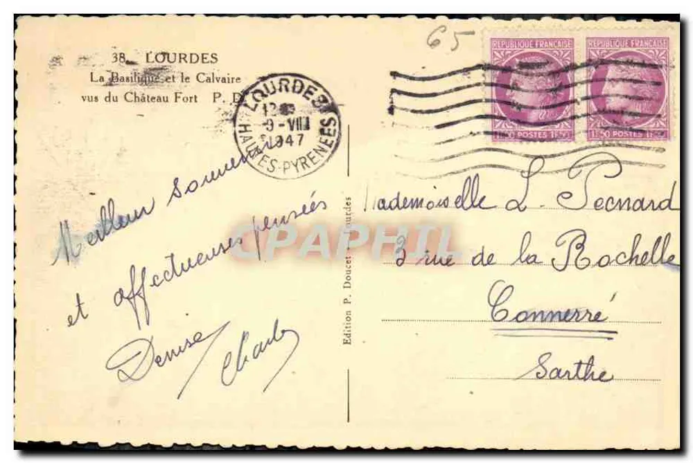 Lourdes — Die Basilika und der Calvary von der Festung aus gesehen — Edition P. Doucet Lourdes - Rückseite