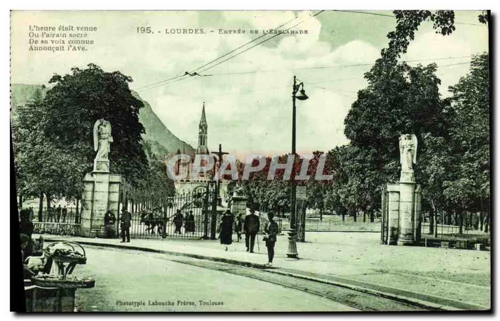Lourdes - Entrada da Espalade — Fototipia Labouche Frères, Toulouse, n°195 - Frente