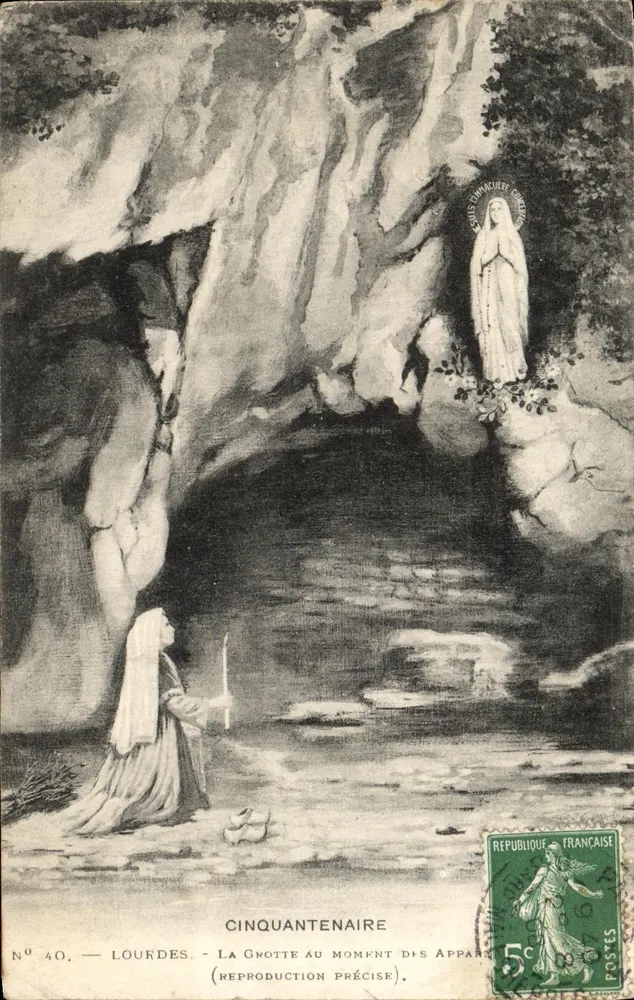 Lourdes — Die Grotte zur Zeit der Erscheinungen — Cinquantenaire — Genauere Nachbildung — Nr. 40 - Vorderseite