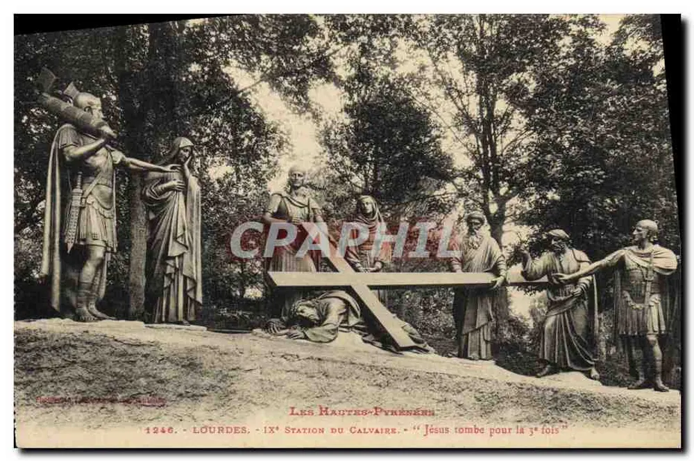 Lourdes - IX. Station des Leidens - "Jesus fällt zum dritten Mal" — Les Hautes-Pyrénées, Verlag L. F. (LF) Nr. 1246 - Vorderseite