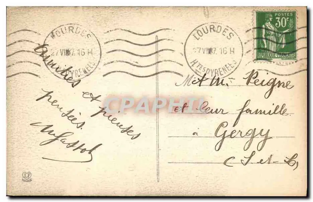 Lourdes - Die Basilika und die Becken — Les Hautes-Pyrénées, 1916 - Rückseite
