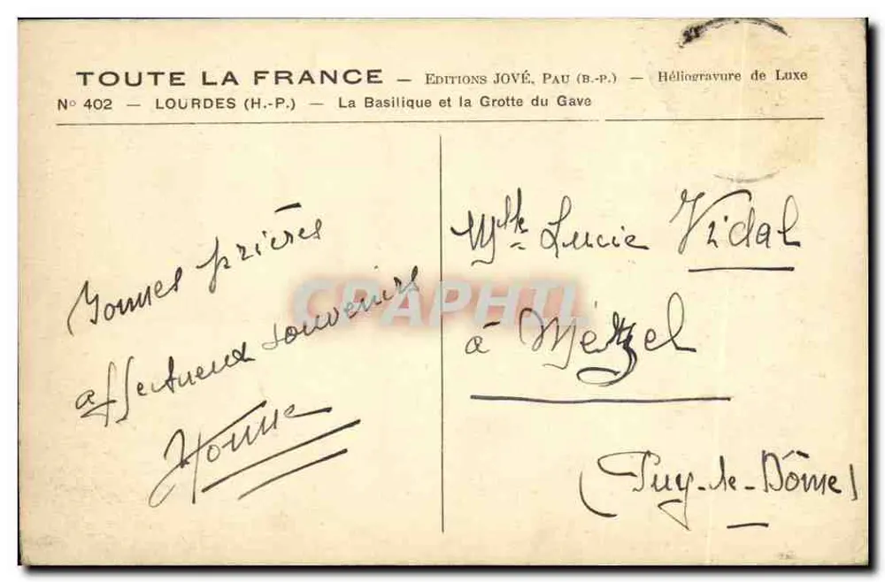 Lourdes (H.-P.) — Die Basilika und die Grotte des Gave — Editions Jové, Pau (B.-P.) - Rückseite