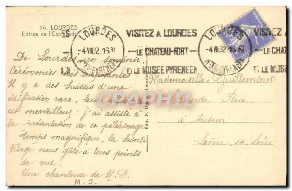 Entrada da Espalade em Lourdes — Editor P. Dague, n°74 - Verso