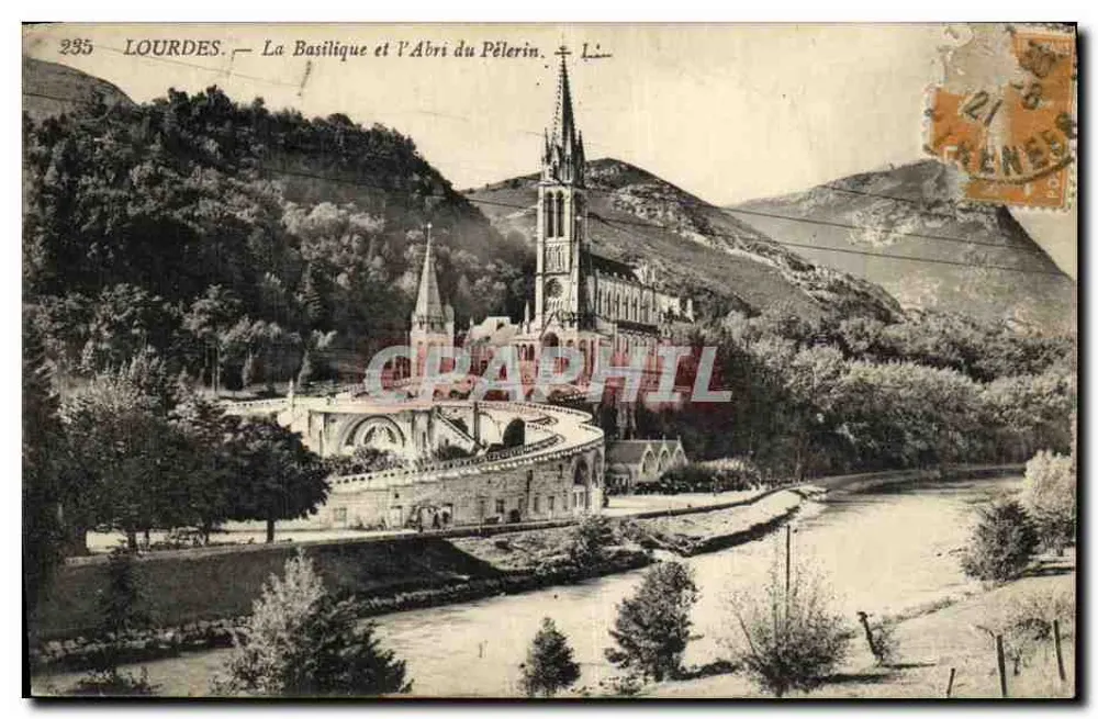 Lourdes — Die Basilika und der Pilgerhut — L. Levy fils, Nr. 235 - Vorderseite