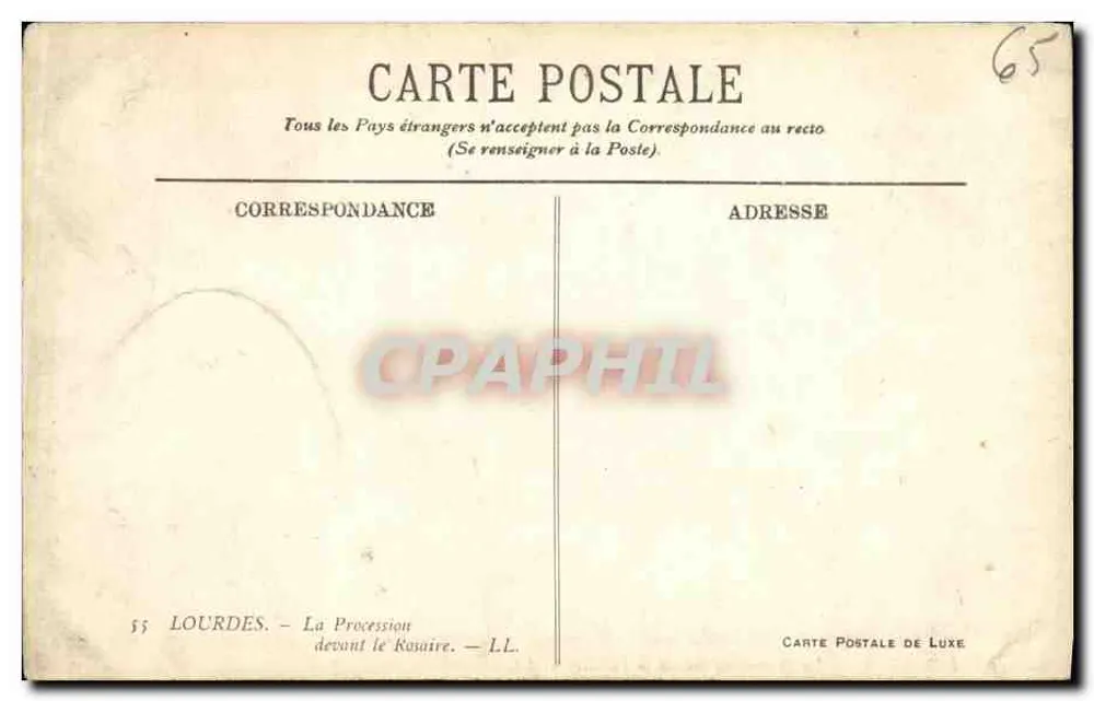 Lourdes — A Processão diante do Rosário — Carte Postale de Luxe - Verso