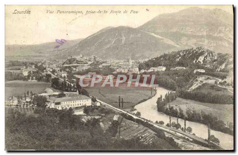 Lourdes — Panoramablick, vom Weg nach Pau genommen — Verleger: V. Bézard, Nr. 12 - Vorderseite