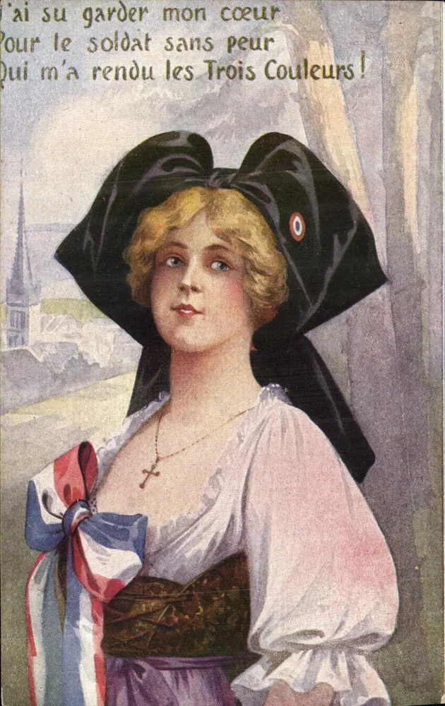 Mulher com mantilha preta e fita tricolor — Edição das Três Cores, Paris — n° 67 - Frente