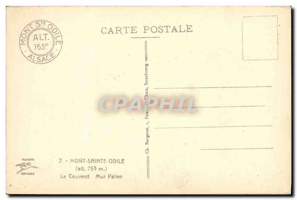 Mont-Sainte-Odile — O Mosteiro Murado Pagan — editor Ch. Bergaret, Strasbourg - Verso