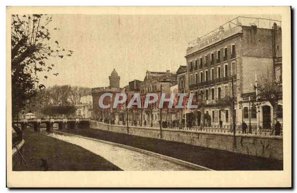 Perpignan - Quai Sadi-Carnot — vista do canal com o hotel Carnot — Édition Couderc, n°66 - Frente