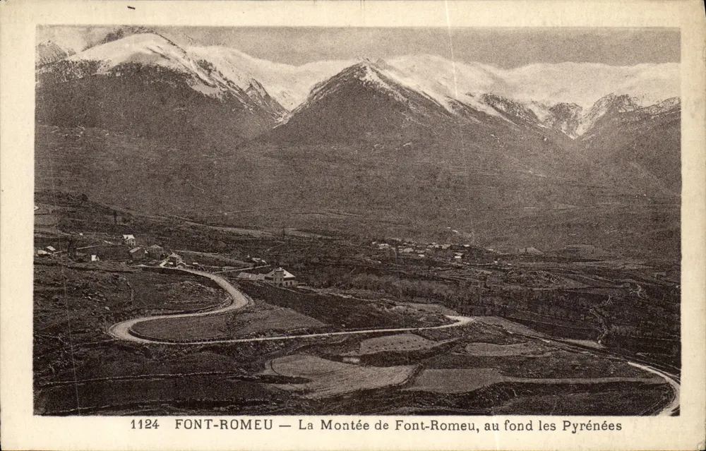 Font-Romeu — Die Aufstieg zu Font-Romeu, im Hintergrund die Pyrenäen — unbekannter Verlag, Seriennummer 1124 - Vorderseite