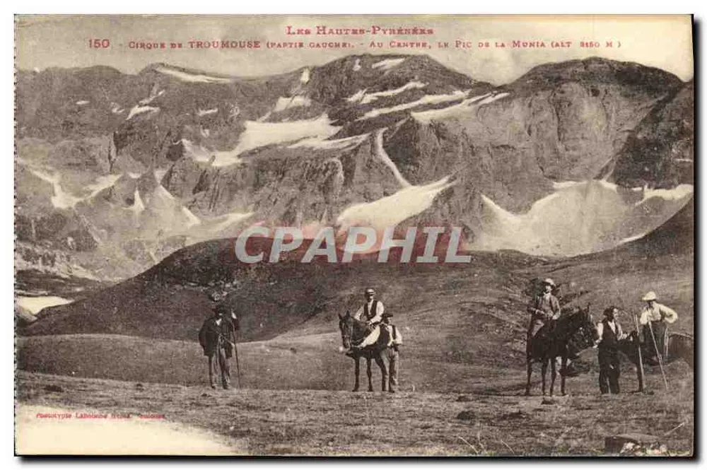 Cirque de Troumouse (parte esquerda) - No centro, o Pic de la Munia (alt 3150 m) — Les Hautes-Pyrénées — Phototype Labouisse & Cie, Colloge - Frente