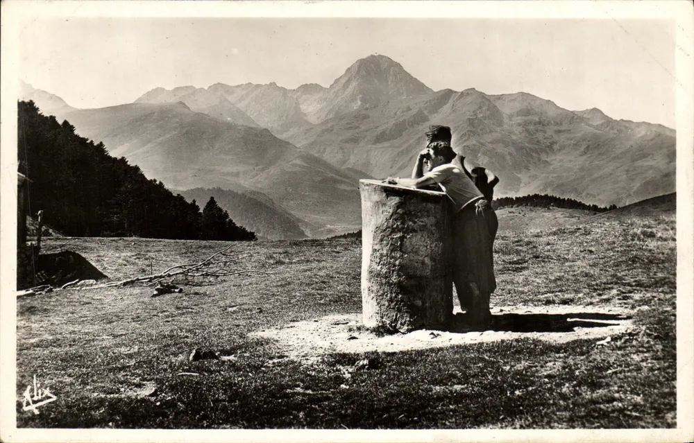 Die Pyrenäen — Col d'Aspin — Orientierungstafel und der Pic du Midi - Vorderseite