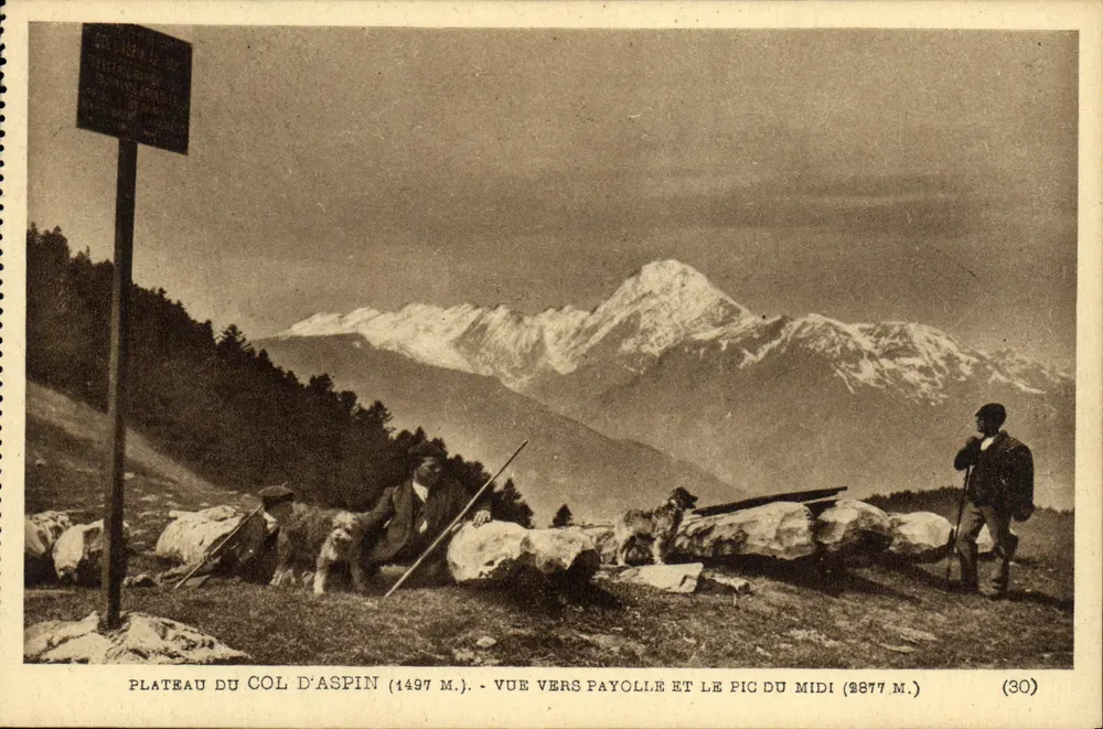 Plateau des Col d'Aspin — Blick Richtung Payolle und Pic du Midi — Verlag Héliogravure Labouches frères, Toulouse - Vorderseite