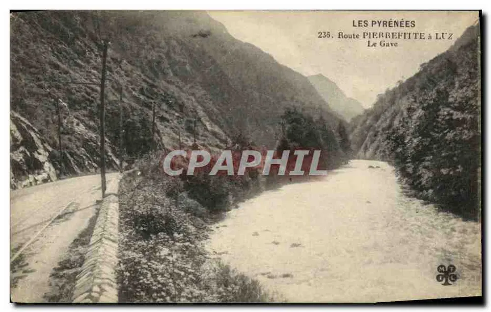 As Pirineus — Estrada de Pierrefitte a Luz, O Gave — M.T. n°236 - Frente