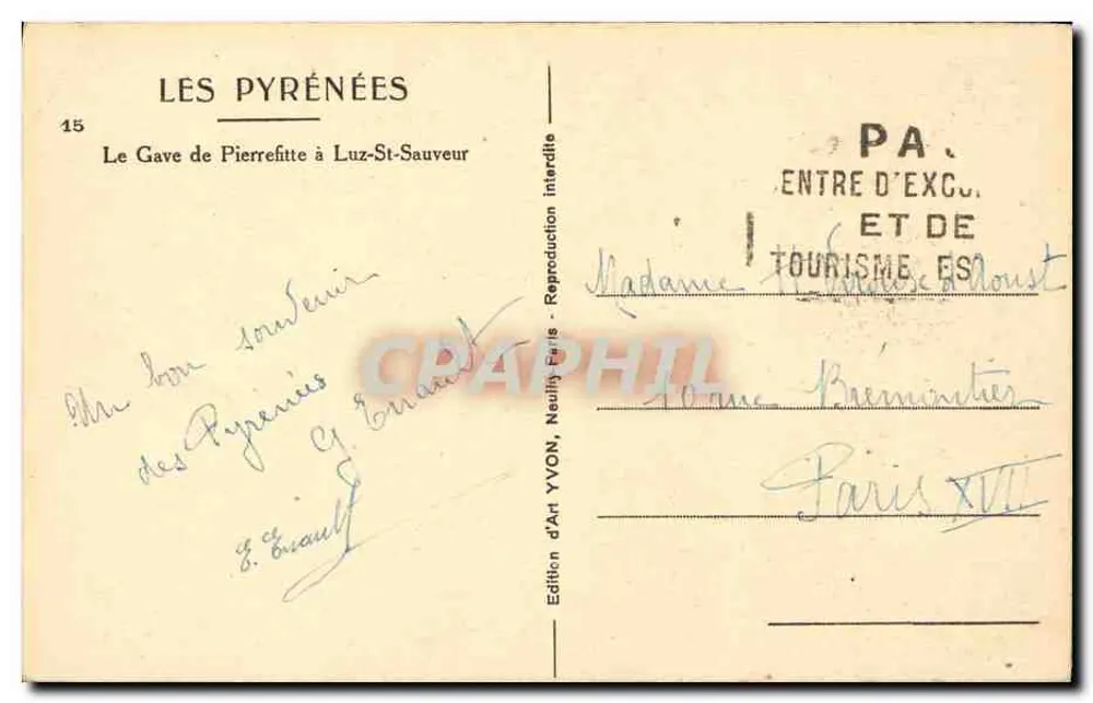 O Gave de Pierrefitte a Luz-St-Sauveur — As Pirineus — Edição d'Art d'Yvon, Neuilly-sur-Seine - Verso