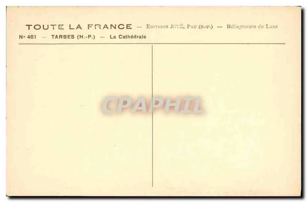 Tarbes — A Catedral — Edições Jové, Pau (B.P.) - Verso