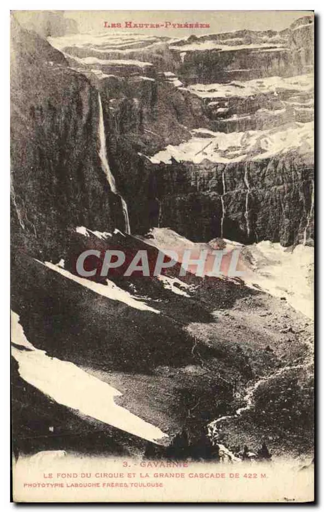 Les Hautes-Pyrénées — Der Grund des Cirques und der große Wasserfall von 422 m — Phototypie Labouche Frères, Toulouse, n°3 - Vorderseite