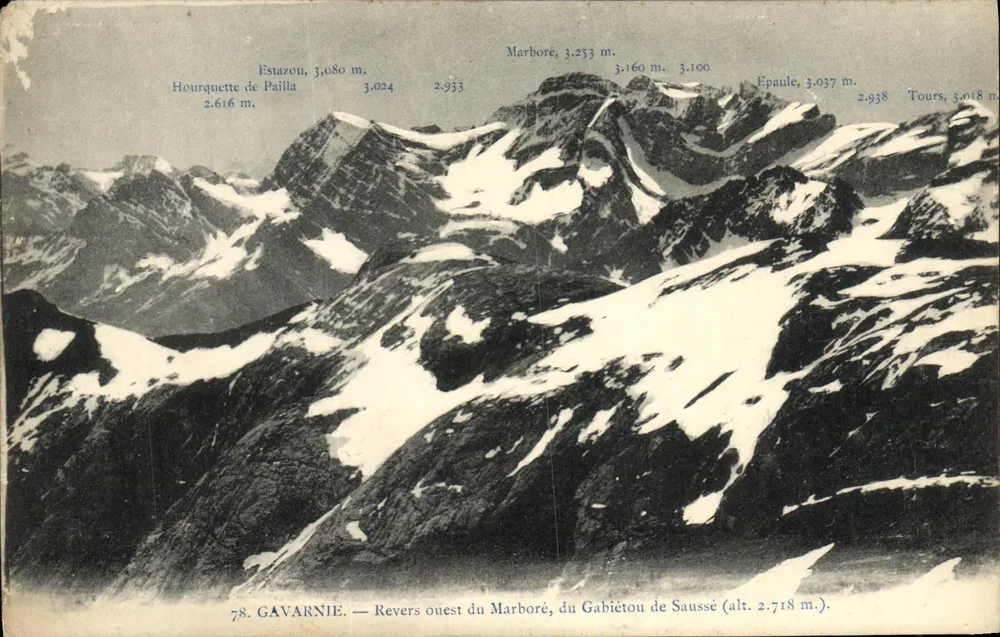 Gavarnie — Westseite des Marboré, Gabiétou de Saussé (Höhe 2.718 m.) - Vorderseite