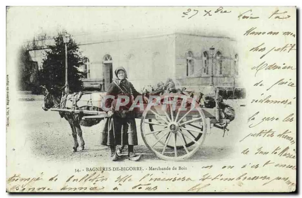 Bagnères-de-Bigorre — Vendedora de leña frente a un edificio — editor: A. Bagnères-de-Bigorre, n° 34 - Anverso