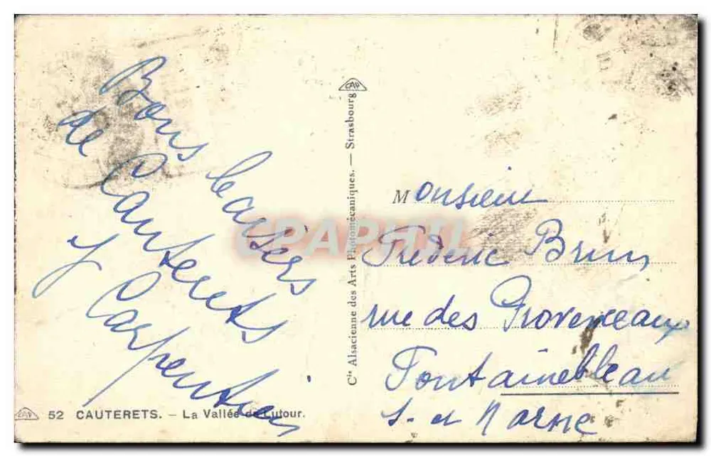 Cauterets — A Vale do Falcão — Cia. Alsaciana dos Artes Piezo-mecânicas, Strasbourg - Verso