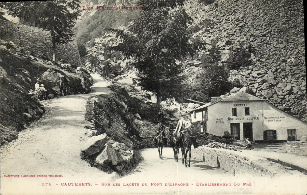 Die Hochpyrenäen — Auf den Lacs du Pont d'Espagne — Établissement du Pré — Phototypie Labouche Frères, Toulouse, Nr. 574 - Vorderseite