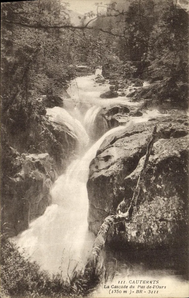 A Cascata do Pas-de-l'Ours — Cauterets — Bloc Frères, editor Chodeaux, n° 3111 - Frente