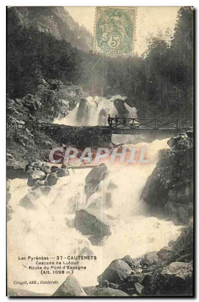 Die Pyrenäen — Wasserfall Lutour — Couget, Verlag Cauterets 27 - Vorderseite