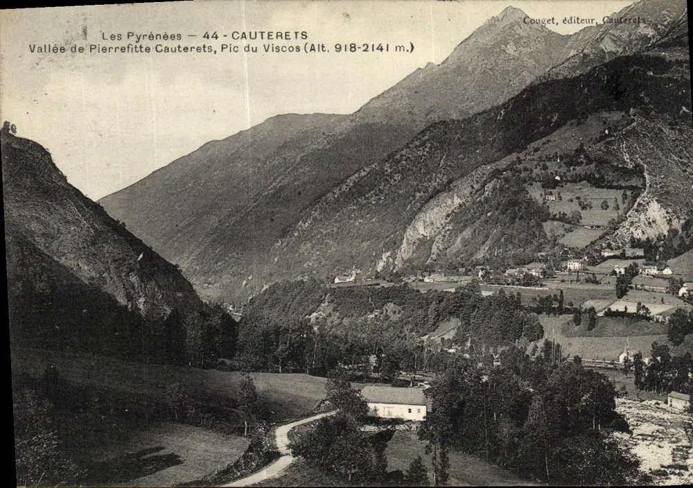 As Pirineus — 44 — CAUTERETS — Vale da Pierrefitte, Pic du Viscos (Alt. 918-2141 m.) — Couget, editor, Cauterets - Frente