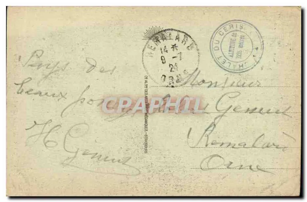 Cauterets - Le Pont d'Espagne — pont en pierre au-dessus d'un canyon avec cascade, éditeur '59 CAUTERETS' et timbre 10c Pasteur - Verso