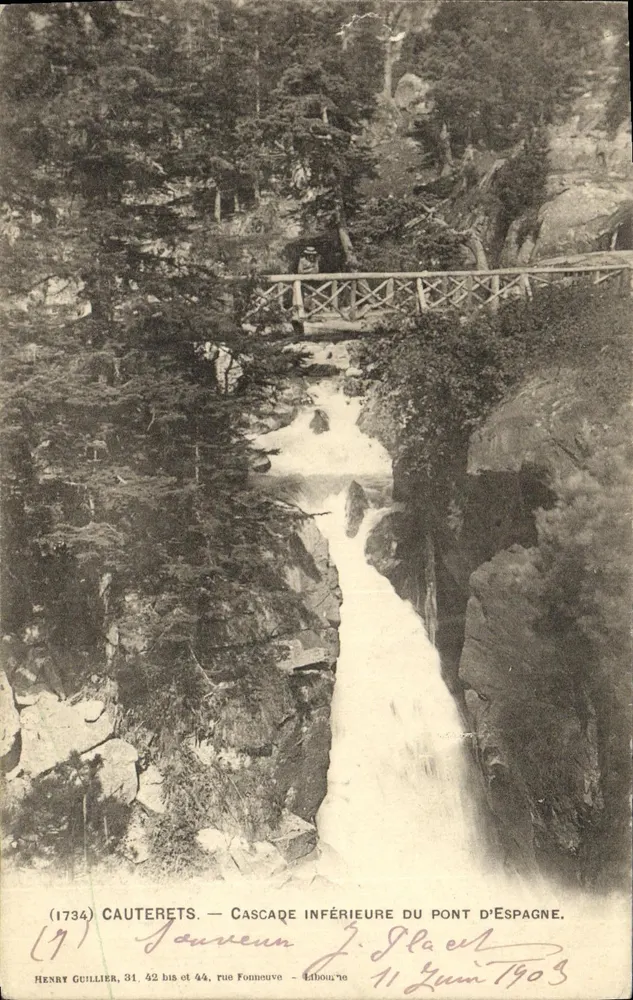 Cauterets — Cascata inferior do Pont d'Espagne — Henry Guillier, n°1734 - Frente