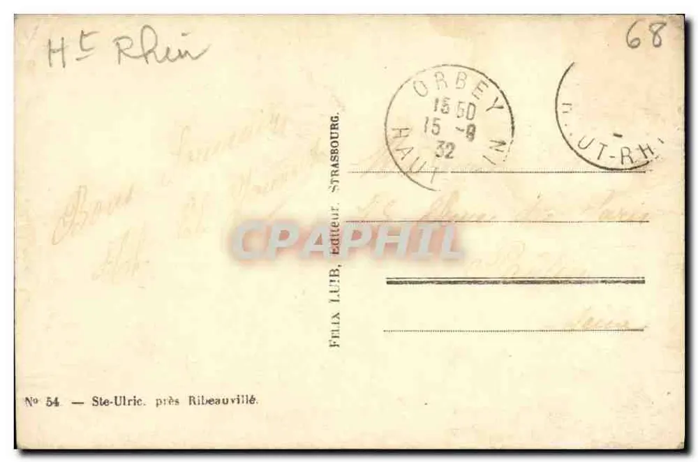 Kasteel van Ste-Ulric — bij Ribeauvillé — uitgever Felix LUB, Straßburg, n° 54 - Achterkant