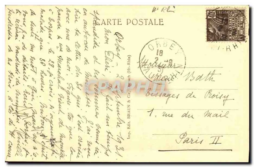 Tête de Faux — Französische Schützengräben — Imp. Braun & Cie (H.-Rhénan) n°488 - Rückseite